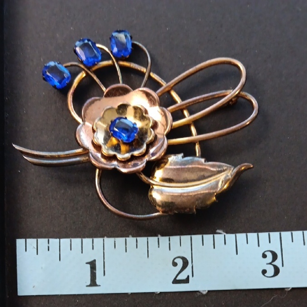Vintage Harry Iskin Floral Brooch With Royal Blue Stones - Picture 4 of 4